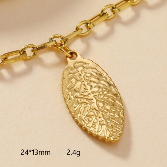 Picture of 2 PCs Vacuum Plating 304 Stainless Steel Casting Charms Gold Plated Leaf 24mm x 13mm