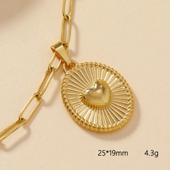 Picture of 2 PCs Vacuum Plating 304 Stainless Steel Casting Charm Pendant Gold Plated Oval Heart 25mm x 19mm