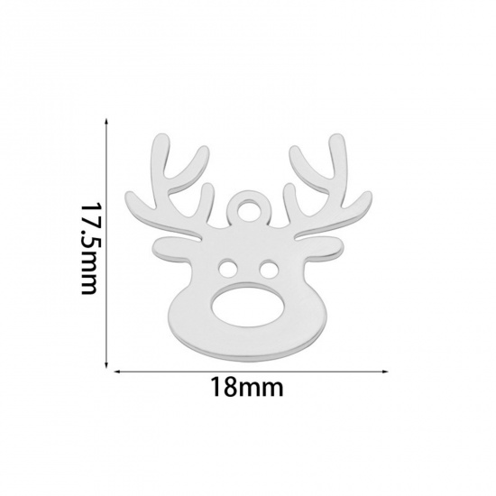 Immagine di 2 Pz Ecologico 201 Acciaio Inossidabile Semplice Ciondoli Renna di Natale Tono Argento Filigrana 18mm x 17.5mm