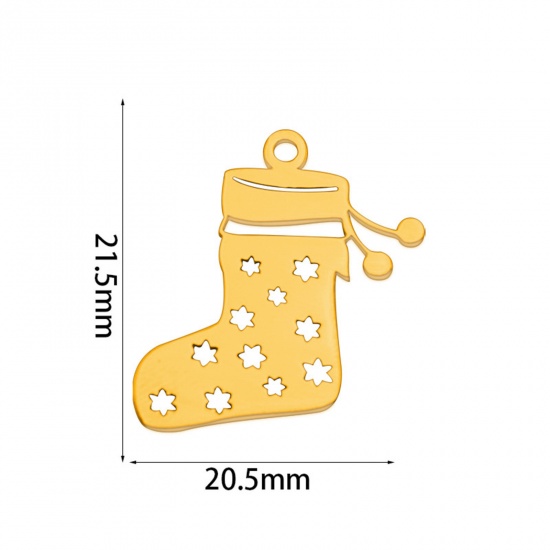 Immagine di 2 Pz Placcatura Sottovuoto 201 Acciaio Inossidabile Semplice Ciondoli Calza di Natale Oro Placcato Filigrana 21.5mm x 20.5mm