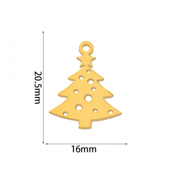 Immagine di 2 Pz Placcatura Sottovuoto 201 Acciaio Inossidabile Semplice Ciondoli Albero di Natale Oro Placcato Filigrana 20.5mm x 16mm