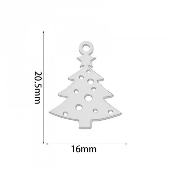 Immagine di 2 Pz Ecologico 201 Acciaio Inossidabile Semplice Ciondoli Albero di Natale Tono Argento Filigrana 20.5mm x 16mm