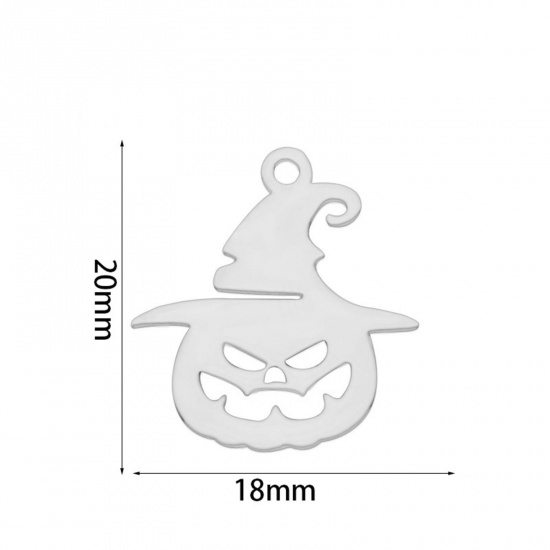 Immagine di 2 Pz Ecologico 201 Acciaio Inossidabile Semplice Ciondoli Halloween Zucca Tono Argento Cappello Filigrana 20mm x 18mm