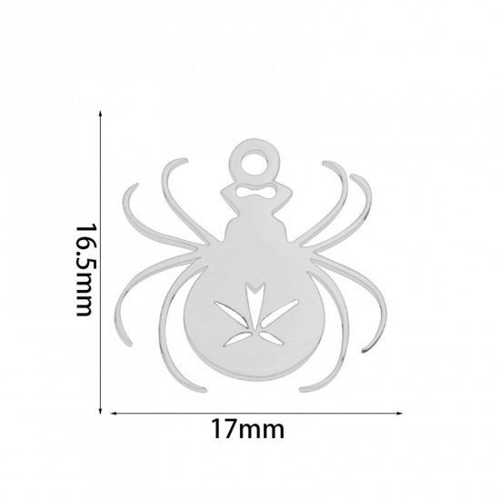 2 個 エコフレンドリー 201ステンレス鋼 シンプル チャーム ハロウィン・蜘蛛 シルバートーン 透かし 17mm x 16.5mm、 の画像