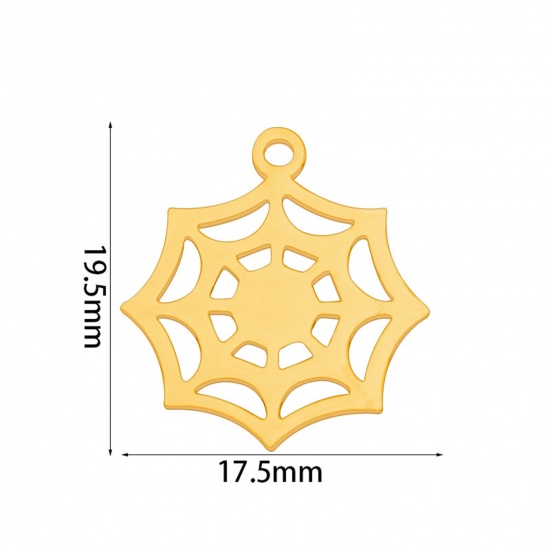 2 個 真空メッキ 201ステンレス鋼 シンプル チャーム ハロウィン・クモの巣 金メッキ 透かし 19.5mm x 17.5mm、 の画像