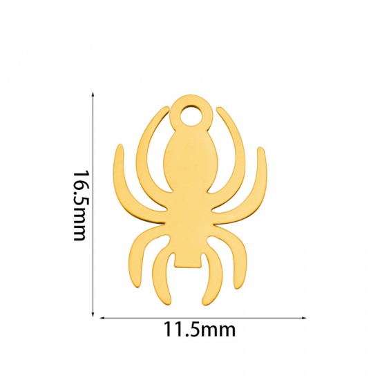 2 個 真空メッキ 201ステンレス鋼 シンプル チャーム ハロウィン・蜘蛛 金メッキ 16.5mm x 11.5mm、 の画像