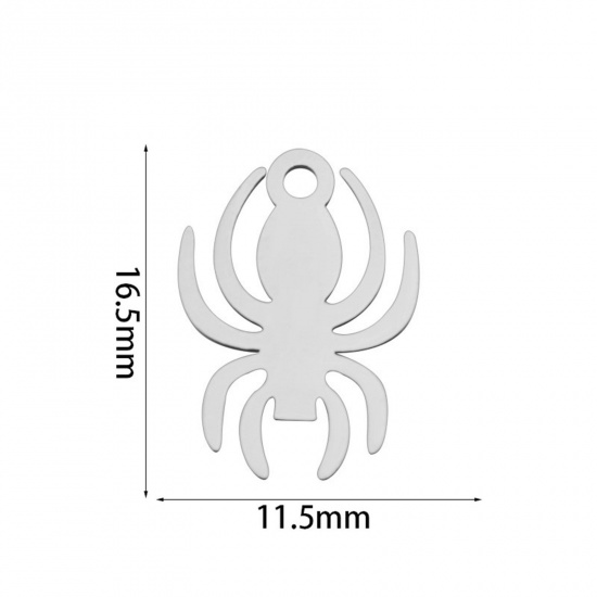 2 個 エコフレンドリー 201ステンレス鋼 シンプル チャーム ハロウィン・蜘蛛 シルバートーン 16.5mm x 11.5mm、 の画像