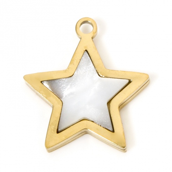 Picture of 2 PCs Vacuum Plating 304 Stainless Steel Charms 18K Gold Plated Pentagram Star Natural Shell 15mm x 14mm