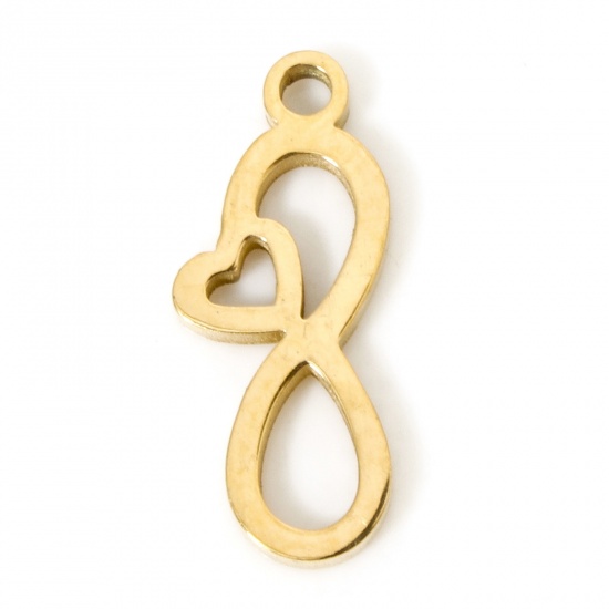 Immagine di 2 Pz Placcatura Sottovuoto 304 Acciaio Inossidabile Ciondoli Simbolo di Infinito Placcato Oro 18K Cuore 15mm x 6mm