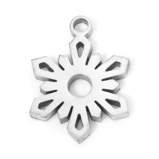 Immagine di 2 Pz 304 Acciaio Inossidabile Ciondoli Natale Fiocco di Neve Tono Argento 14mm x 10mm