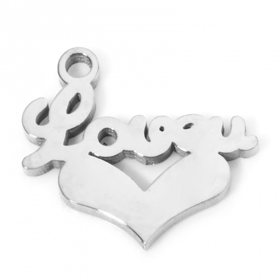 Immagine di 2 Pz 304 Acciaio Inossidabile Ciondoli Cuore Tono Argento Love 14mm x 13mm