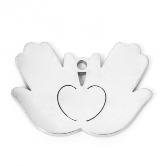 Immagine di 2 Pz 304 Acciaio Inossidabile Ciondoli Mani Tono Argento Cuore 22mm x 15mm