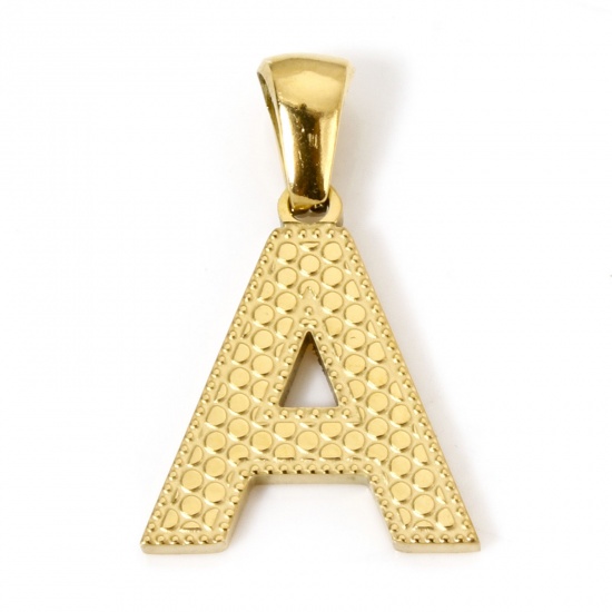 Image de 2 Pcs Pendentif Breloque en 304 Acier Inoxydable Placage sous Vide PVD Respectueux de l'Environnement Simple Alphabet Majuscule Lettre Initiale Plaqué Or Véritable 18K Gravé Mots" A " 22.5mm x 14.5mm