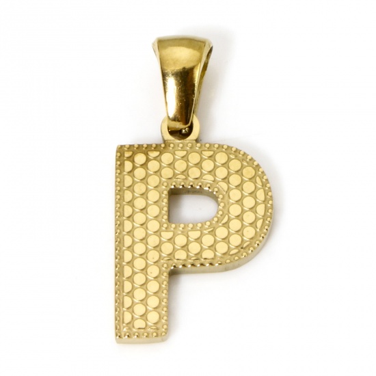 Image de 2 Pcs Pendentif Breloque en 304 Acier Inoxydable Placage sous Vide PVD Respectueux de l'Environnement Simple Alphabet Majuscule Lettre Initiale Plaqué Or Véritable 18K Gravé Mots" P " 22.5mm x 11.5mm