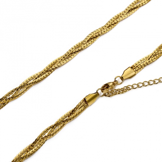 Immagine di 1 Piece Vacuum Plating 304 Stainless Steel Weave Braided Snake Chain Necklace For DIY Jewelry Making 18K Gold Plated 45cm(17.7") long, Chain Size: 5mm