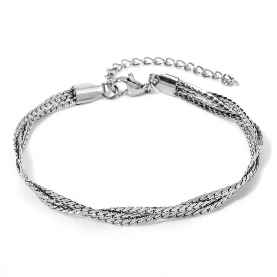 Immagine di 1 Pz 304 Acciaio Inossidabile Catena di Serpente Intrecciata Intrecciata Braccialetti Tono Argento 18cm Lunghezza