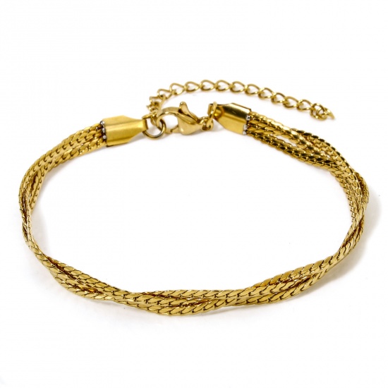 Immagine di 1 Pz Placcatura Sottovuoto 304 Acciaio Inossidabile Catena di Serpente Intrecciata Intrecciata Braccialetti Placcato Oro 18K 18cm Lunghezza