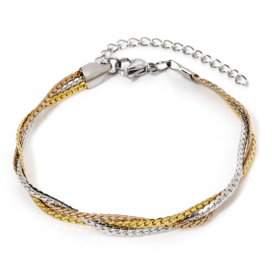 Immagine di 1 Pz Placcatura Sottovuoto 304 Acciaio Inossidabile Catena di Serpente Intrecciata Intrecciata Braccialetti Multicolore 18cm Lunghezza