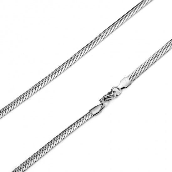 Immagine di 1 Piece 304 Stainless Steel Flat Snake Chain Necklace For DIY Jewelry Making Silver Tone 50cm(19.7") long, Chain Size: 4.6mm