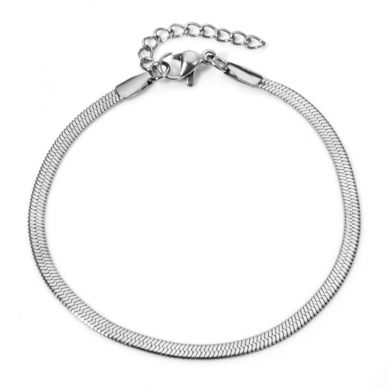 Immagine di 1 Piece 304 Stainless Steel Flat Snake Chain Bracelets Silver Tone 17.5cm(6 7/8") long