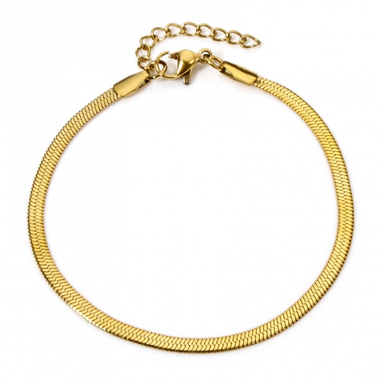 Immagine di 1 Piece Vacuum Plating 304 Stainless Steel Flat Snake Chain Bracelets 18K Gold Plated 17.5cm(6 7/8") long