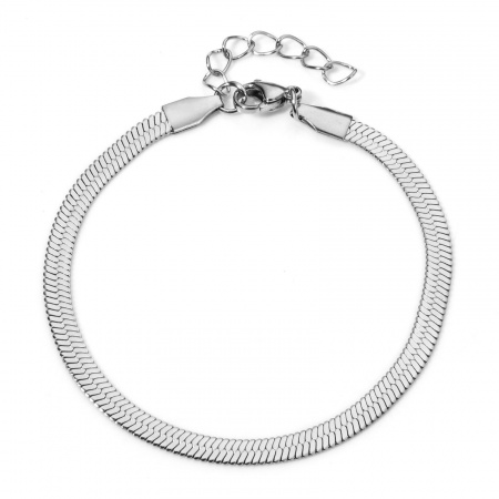 Imagen de 304 Acero Inoxidable Cadena de Serpiente Plana Pulseras Al Por Mayor, Tono de Plata Unisex Minimalista Regalo Suministro de Joyería, 17cm longitud, Tamaño de la Cadena: 4mm, 1 Unidad