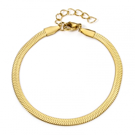 Immagine di 304 Acciaio Inossidabile Catena di Serpente Piatta Braccialetti All'Ingrosso, Placcato Oro 18K Placcatura Sottovuoto, Unisex Minimalista Regalo Fornitura di Gioielli, 17cm Lunghezza, Dimensione della Catena: 4mm, 1 Pz