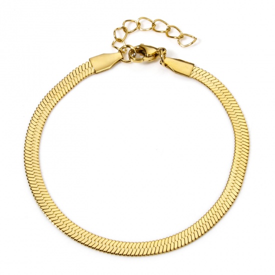 Immagine di 1 Piece Vacuum Plating 304 Stainless Steel Flat Snake Chain Bracelets 18K Gold Plated 17cm(6.7") long