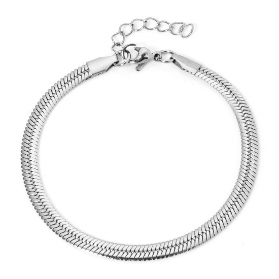Immagine di 1 Piece 304 Stainless Steel Flat Snake Chain Bracelets Silver Tone 18.5cm(7 2/8") long