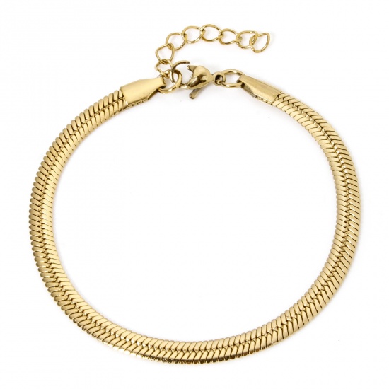 Immagine di 1 Piece Vacuum Plating 304 Stainless Steel Flat Snake Chain Bracelets 18K Gold Plated 18.5cm(7 2/8") long