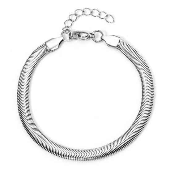 Immagine di 1 Piece 304 Stainless Steel Flat Snake Chain Bracelets Silver Tone 18cm(7.1") long