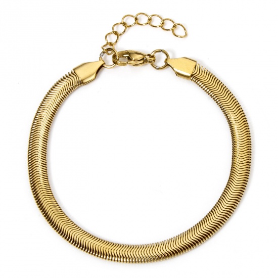 Immagine di 1 Piece Vacuum Plating 304 Stainless Steel Flat Snake Chain Bracelets 18K Gold Plated 18cm(7.1") long