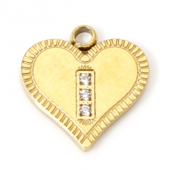 Immagine di 1 Pz Placcatura Sottovuoto 304 Acciaio Inossidabile San Valentino Ciondoli Cuore Oro Placcato Striscia Trasparente Strass 12mm x 11.5mm