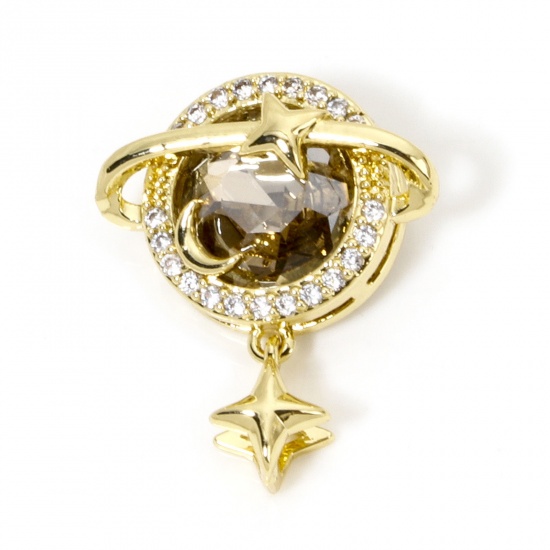 Immagine di 1 Pz Ottone Galassia Ciondoli Pianeta Placcato Oro 18K Grigio Stella Con Cabochon di Vetro Trasparente Cubic Zirconiae 21mm x 18mm