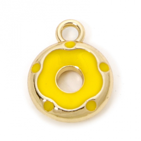 Picture of 10 PCs Zinc Based Alloy Charms Gold Plated Yellow Donut Enamel 14.5mm x 11.5mm