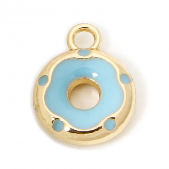 Picture of 10 PCs Zinc Based Alloy Charms Gold Plated Blue Donut Enamel 14.5mm x 11.5mm