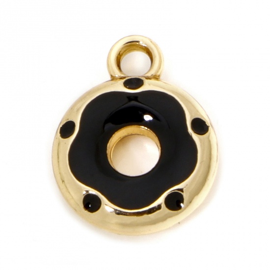 Picture of 10 PCs Zinc Based Alloy Charms Gold Plated Black Donut Enamel 14.5mm x 11.5mm