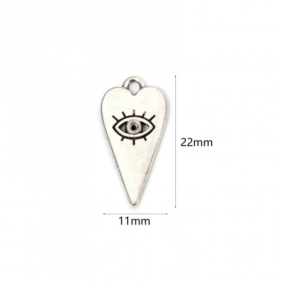 Immagine di 20 Pz Lega di Zinco Gotico Ciondoli Argento Antico Cuore Occhio della Provvidenza/ Occhio che Tutto Vede (Adatto ss5 Strass a Punta Posteriore) 22mm x 11mm