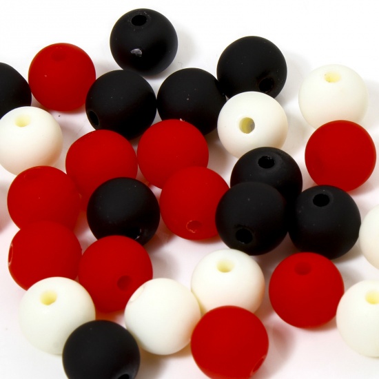 Picture of 50 PCs Acrylic Beads For DIY Jewelry Making Red At Random Mixed Color Round Frosted About 8mm Dia., Hole: Approx 1.4mm