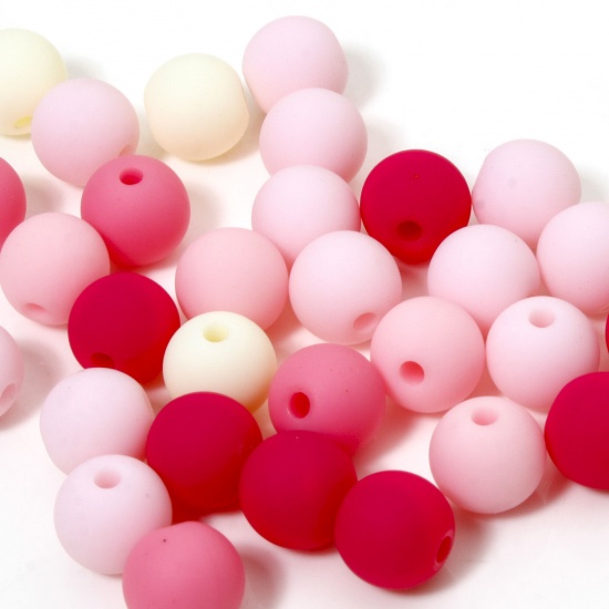 Picture of 50 PCs Acrylic Beads For DIY Jewelry Making Pink At Random Mixed Color Round Frosted About 8mm Dia., Hole: Approx 1.4mm