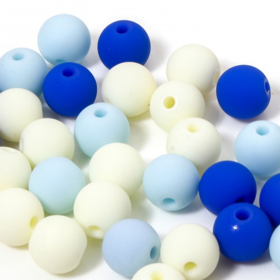 Picture of 50 PCs Acrylic Beads For DIY Jewelry Making Blue At Random Mixed Color Round Frosted About 8mm Dia., Hole: Approx 1.4mm