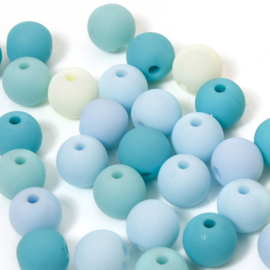 Picture of 50 PCs Acrylic Beads For DIY Jewelry Making Green Blue At Random Mixed Color Round Frosted About 8mm Dia., Hole: Approx 1.4mm