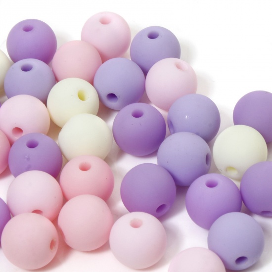 Picture of 50 PCs Acrylic Beads For DIY Jewelry Making Purple At Random Mixed Color Round Frosted About 8mm Dia., Hole: Approx 1.4mm