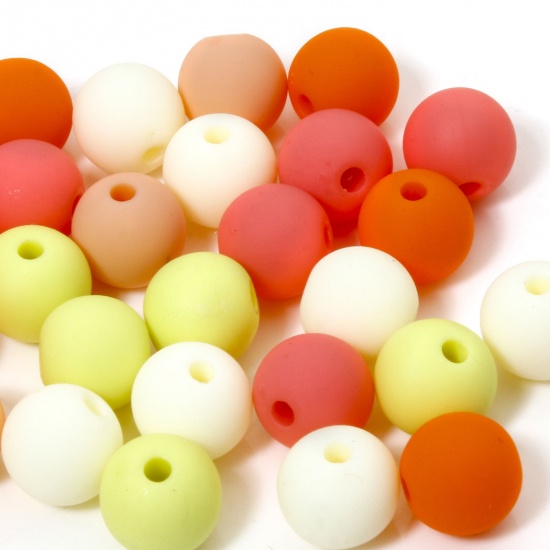 Picture of 50 PCs Acrylic Beads For DIY Jewelry Making Orange At Random Mixed Color Round Frosted About 8mm Dia., Hole: Approx 1.4mm