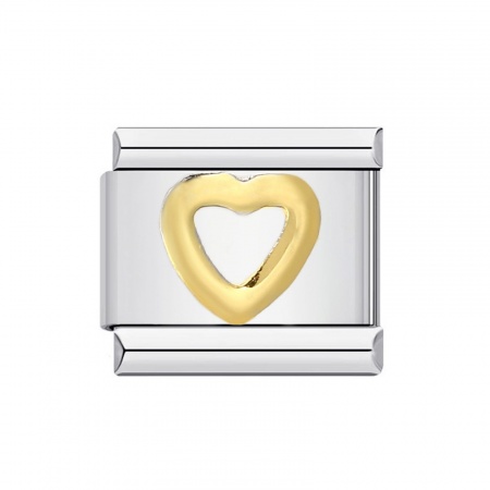 Picture of 5 PCs 304 Stainless Steel Italian Charm Links For DIY Bracelet Jewelry Making Gold Plated & Silver Tone Rectangle Heart 10mm x 9mm