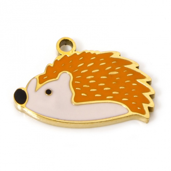 Immagine di 2 PCs Vacuum Plating 304 Stainless Steel Charms Gold Plated Hedgehog Enamel 16mm x 11mm