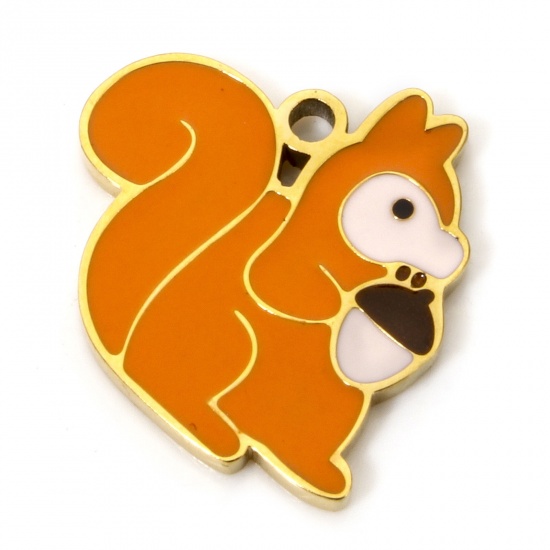 Immagine di 2 PCs Vacuum Plating 304 Stainless Steel Charms Gold Plated Squirrel Animal Enamel 15mm x 15mm