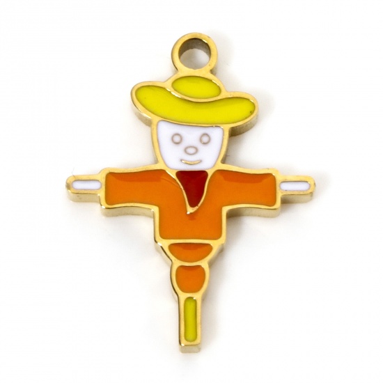 Immagine di 2 PCs Vacuum Plating 304 Stainless Steel Charms Gold Plated Halloween Scarecrow Enamel 16mm x 12mm