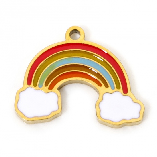 Immagine di 2 PCs Vacuum Plating 304 Stainless Steel Charms Gold Plated Rainbow Enamel 14mm x 11mm