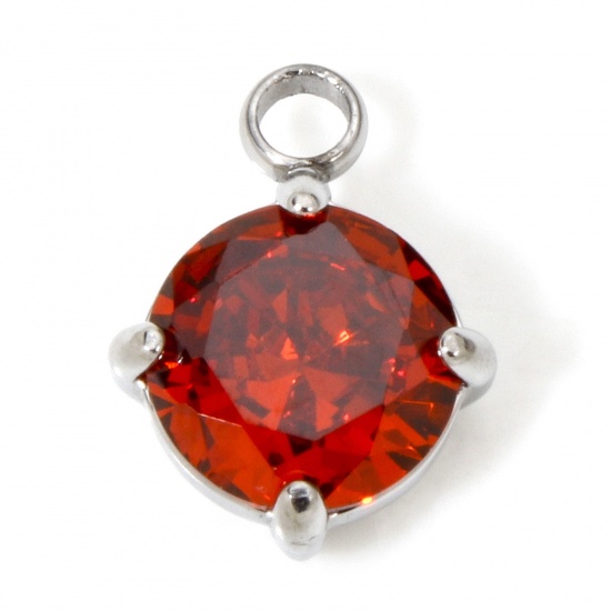 Image de 1 Pièce Breloques en 304 Acier Inoxydable Respectueux de la Nature Rond Argent Mat à Zircone Cubique Rouge 11mm x 8mm